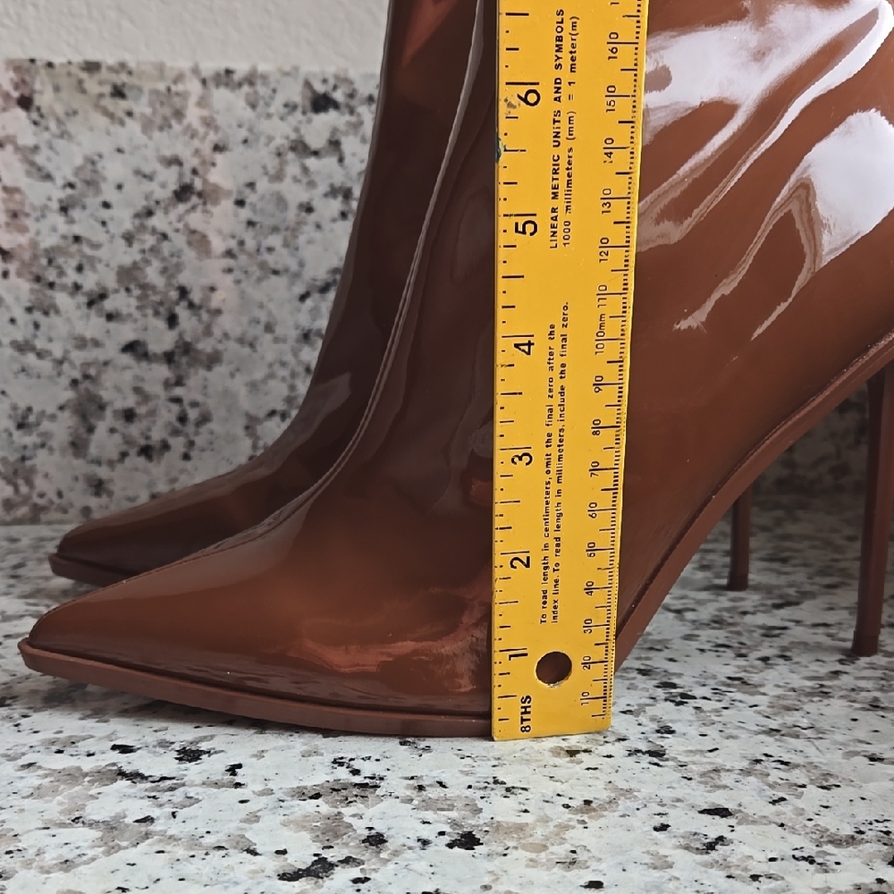Steve Madden Valley Cognac Caramel Faux Patent Leather Zip Ankle Boots Size 10 - Picture 11 of 13